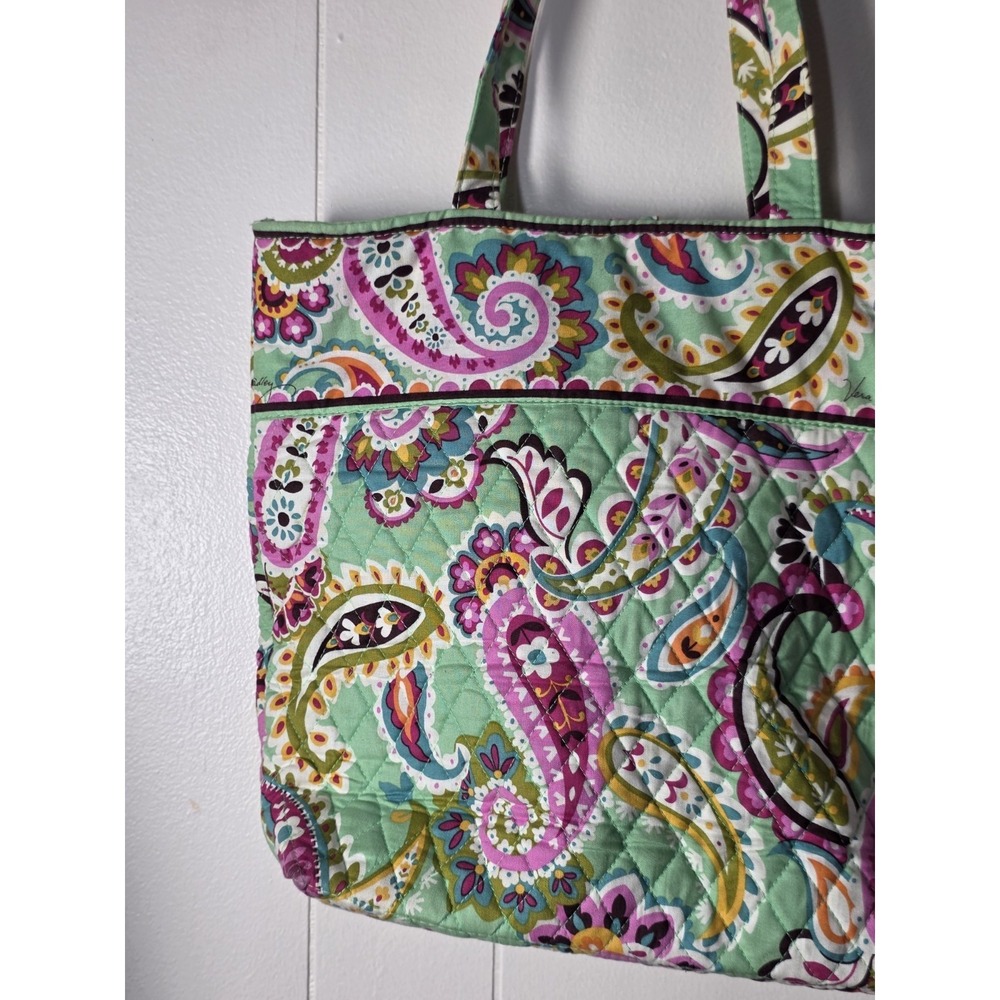 Vera Bradley Tutti Frutti Tote Green Pink Paisley Floral Print - Picture 7 of 11